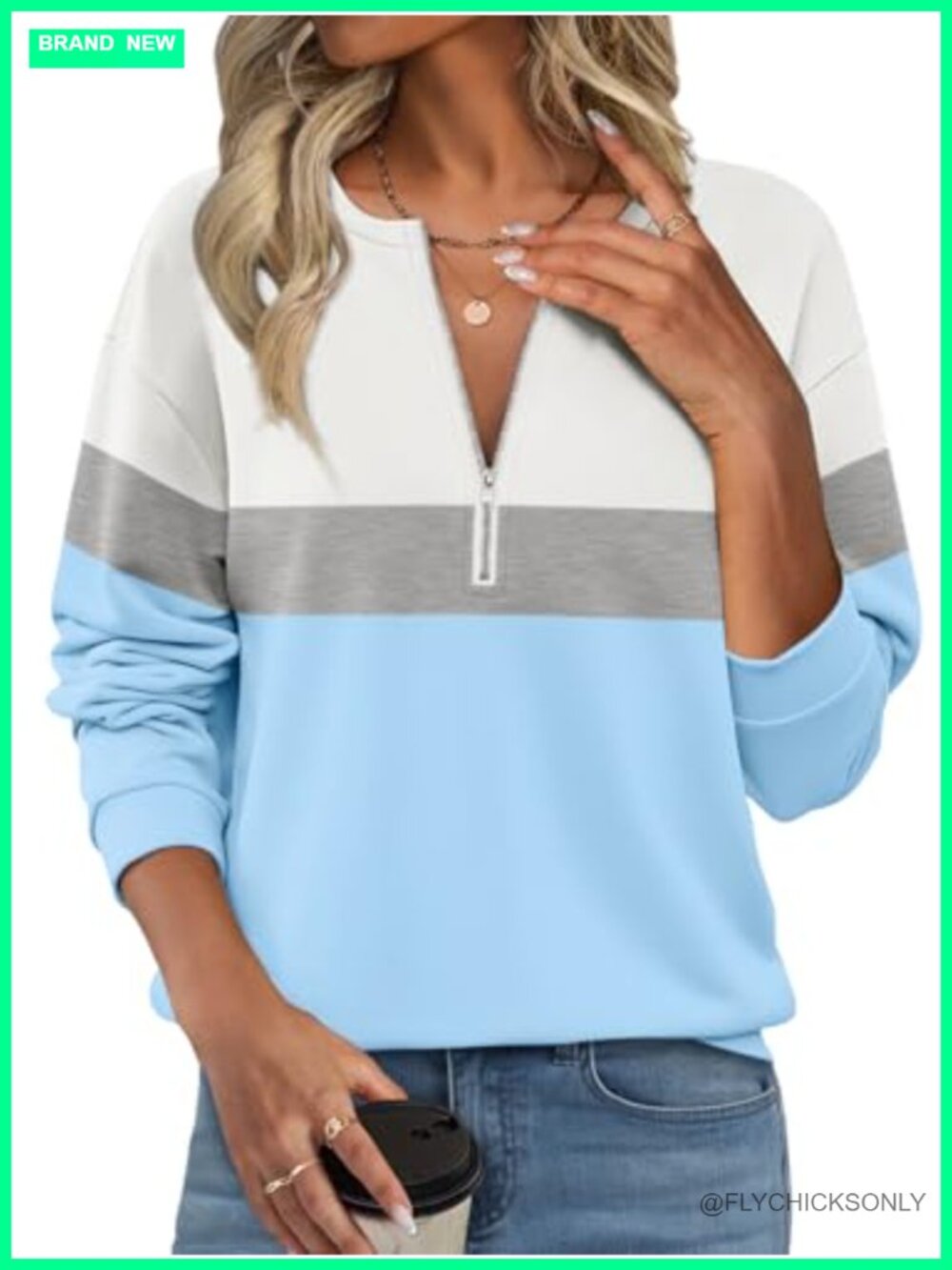 Womens Half Zip Fleece Pullover Sweatshirt Color Block Long Sleeve